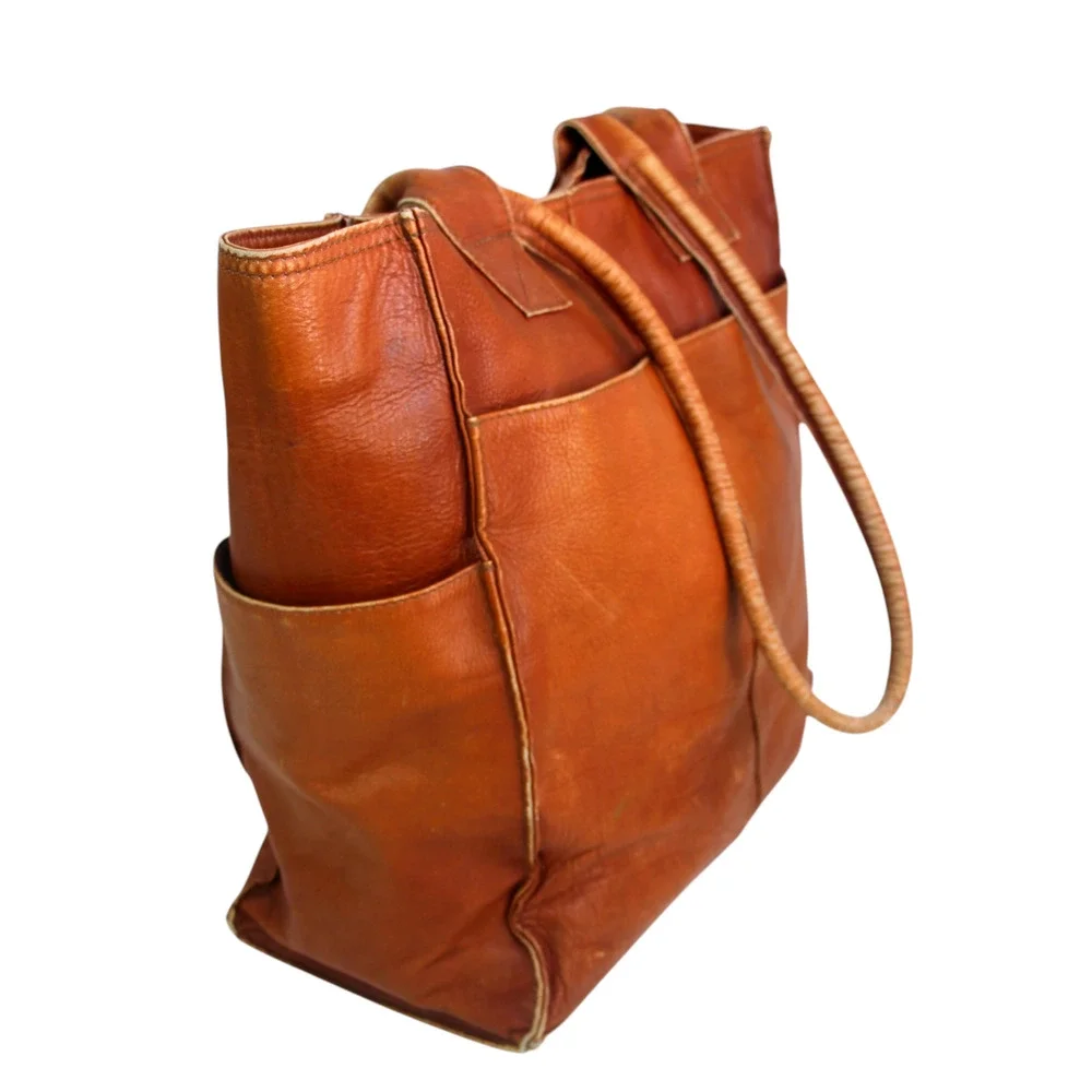 LARGE Graffeo BROWN GENUINE LEATHER SHOULDER BAG TOTE HANDBAG BOHO PURSE